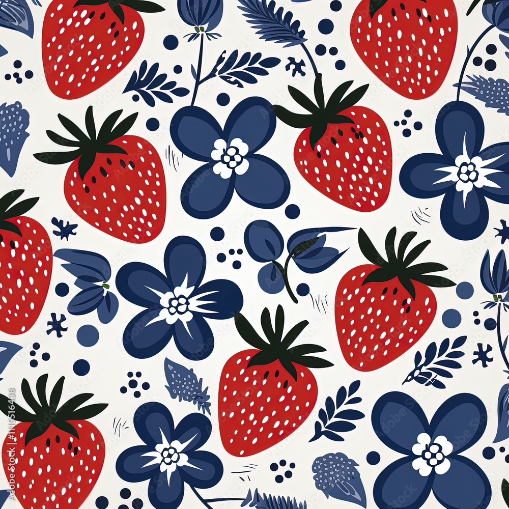 Fototapeta premium Minimalistic Strawberry and Leaf Pattern for Modern Designs
