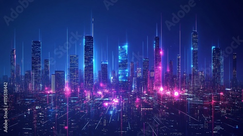 Wallpaper Mural A futuristic digital city at night, illuminated with advanced technology and vibrant lights, representing modern urban development and commercial innovation. Torontodigital.ca