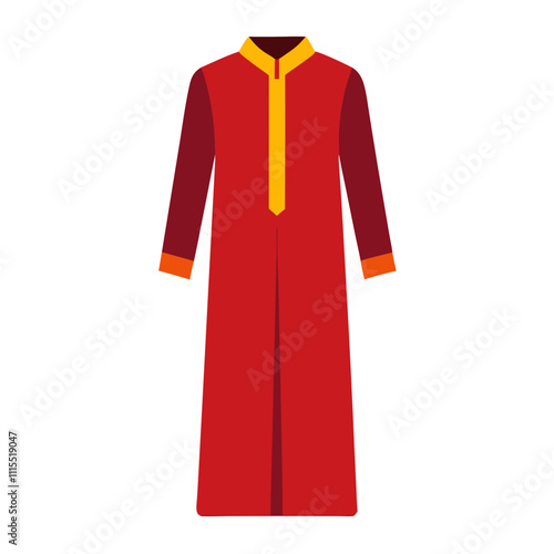 kameez, clothing, long red garment with contrasting accents, transparent background