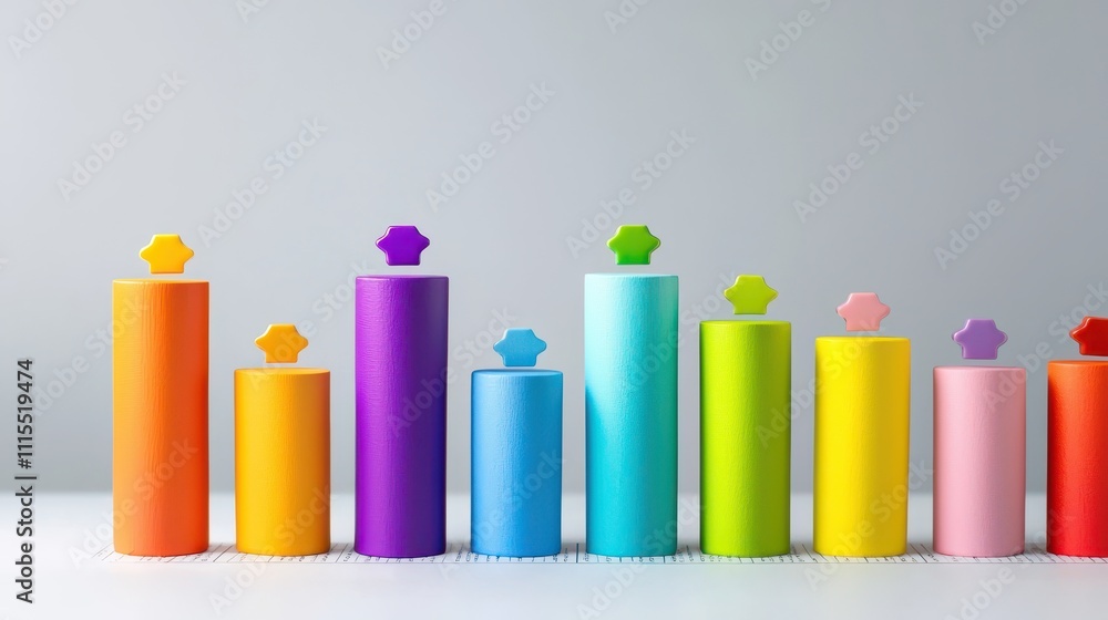 Colorful Bars with Shapes Displaying Growth and Progress Concept Colorful Bars with Shapes Displaying Growth and Progress Concept