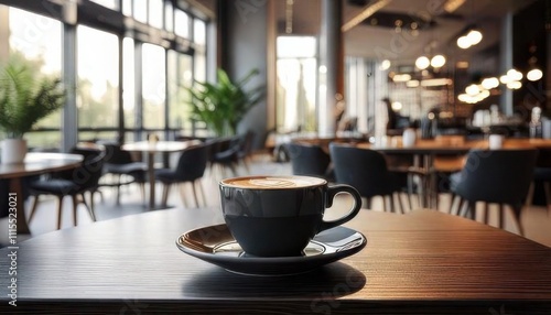 Wallpaper Mural Close-up of a rustic wooden table with a cappuccino, croissant, and notebook under soft morning light Torontodigital.ca