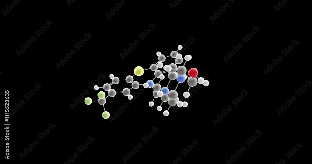 Fluphenazine molecule, rotating 3D model of antipsychotic medication, looped video on a black background Fluphenazine molecule, rotating 3D model of antipsychotic medication, looped video on a black background