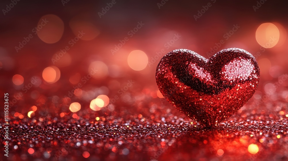 Fototapeta premium Glittering Red Heart on Sparkling Surface 