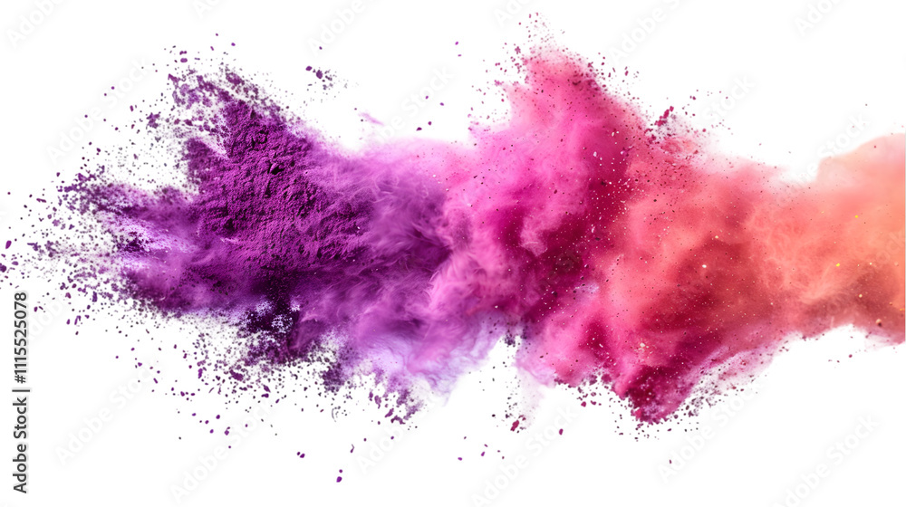 Obraz premium Pink, Purple, Golden colours powder exploding isolated on a transparent background