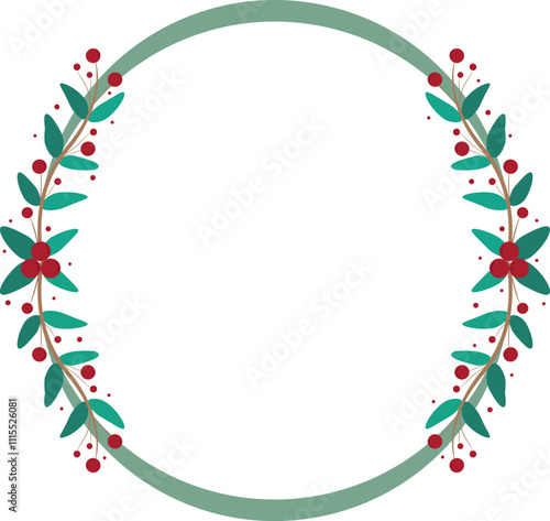 Beautiful Circle Frame With Green Leaves And Red Cherry