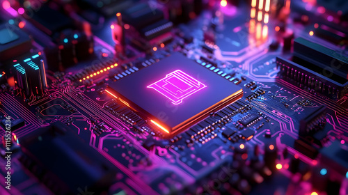 Neon Circuit Board 3D Illustration
