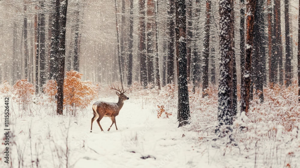 Majestic Deer in a Winter Wonderland: A Snowfall in the Forest Majestic Deer in a Winter Wonderland: A Snowfall in the Forest