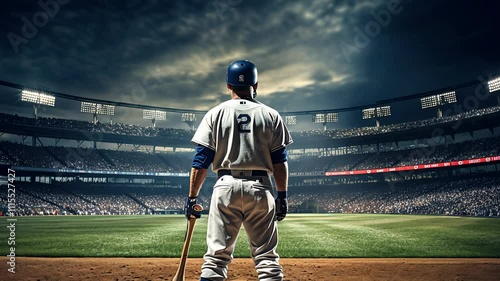 Professional baseball player holding bat on sport stadium	
