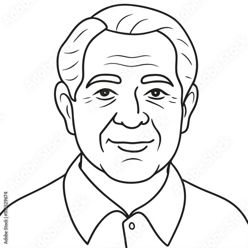 Cartoon happy senior elderly old man design Line art