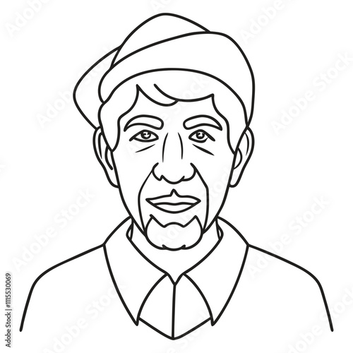 Cartoon happy senior elderly old man design Line art