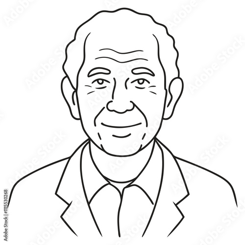 Cartoon happy senior elderly old man design Line art