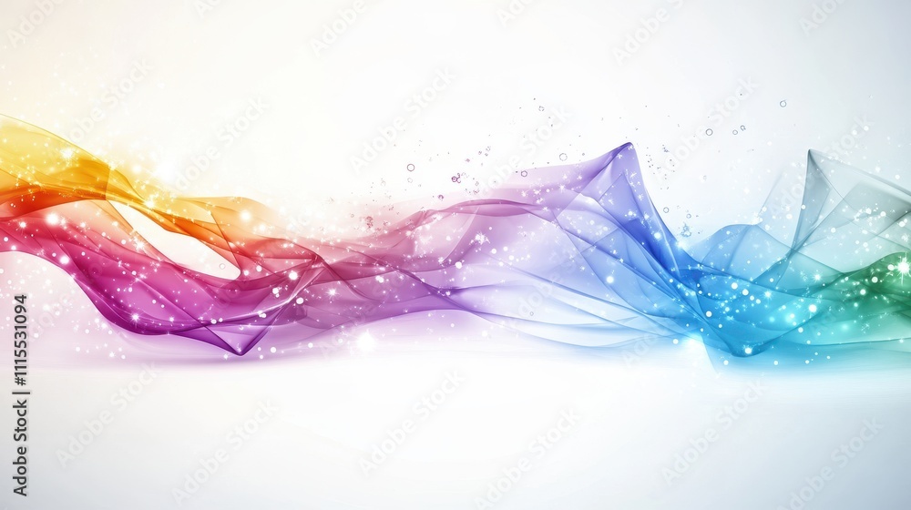 Obraz premium Abstract colorful wave with sparkles on white background.