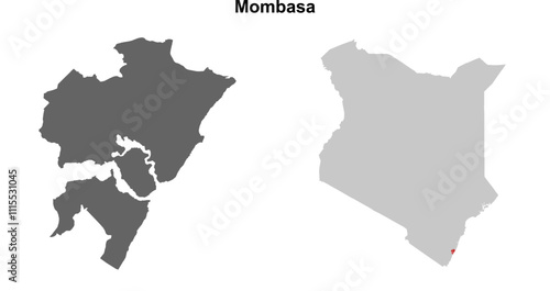 Mombasa county blank outline map set