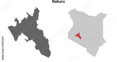 Nakuru county blank outline map set