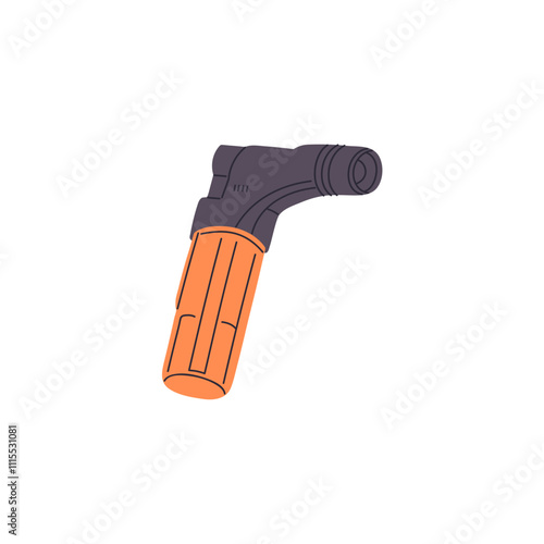 Icon of blowtorch nozzle. Blowlamp for trekking. Gas burner for camping during journey. Hiking equipment to survive. Travel tool, gear, kit. Flat isolated vector illustration on white background