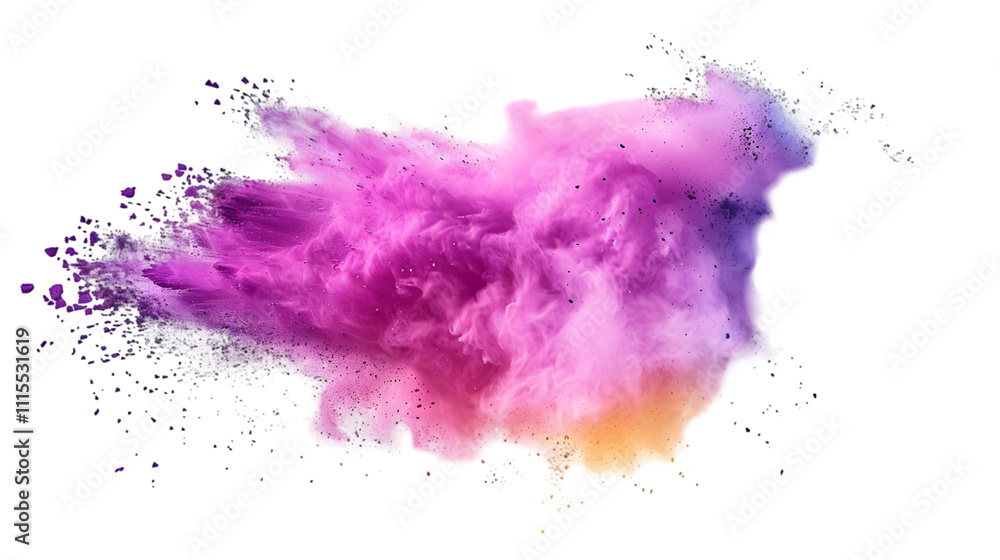 Fototapeta premium Pink, Yellow, Blue colours powder exploding isolated on a transparent background