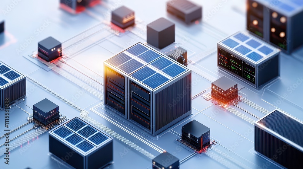 Fototapeta premium Solar Technology Integration with Data Servers in Modern Network Design