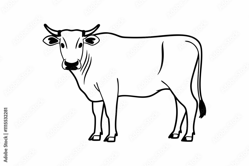 Fototapeta premium Cow liner vector illustration, cow silhouette