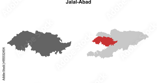 Jalal-Abad region blank outline map set