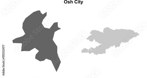 Osh City region blank outline map set