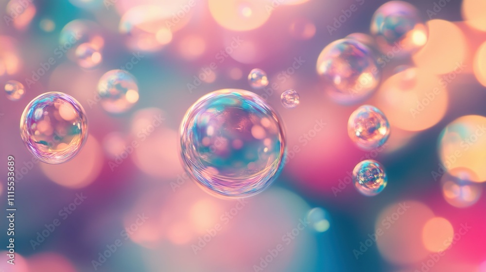 Delicate 3D spheres with glass-like transparency floating in pastel space Delicate 3D spheres with glass-like transparency floating in pastel space