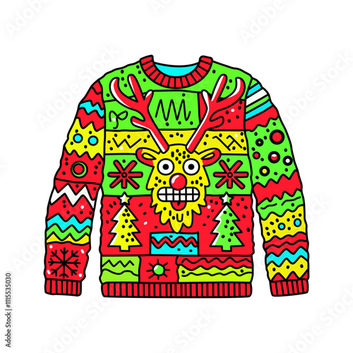 ugly sweater for christmas party invitation flat vector illustration isolated