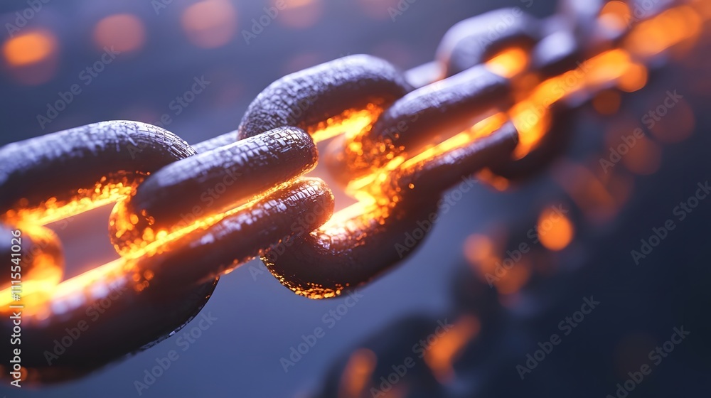 A close-up of a glowing chain, highlighting its metallic texture and illuminated links. A close-up of a glowing chain, highlighting its metallic texture and illuminated links.