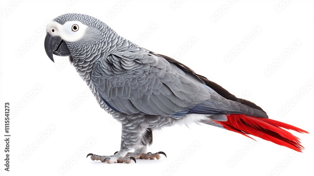 Obraz premium African Grey Parrot with Vibrant Red Tail Feathers