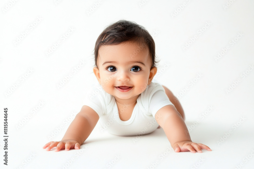 indian brown baby, chubby, in white nappy, crawling isolated, on the white background indian brown baby, chubby, in white nappy, crawling isolated, on the white background