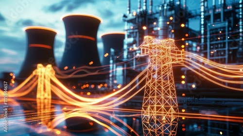 Futuristic Power Infrastructure with Electric Energy Flow Animation