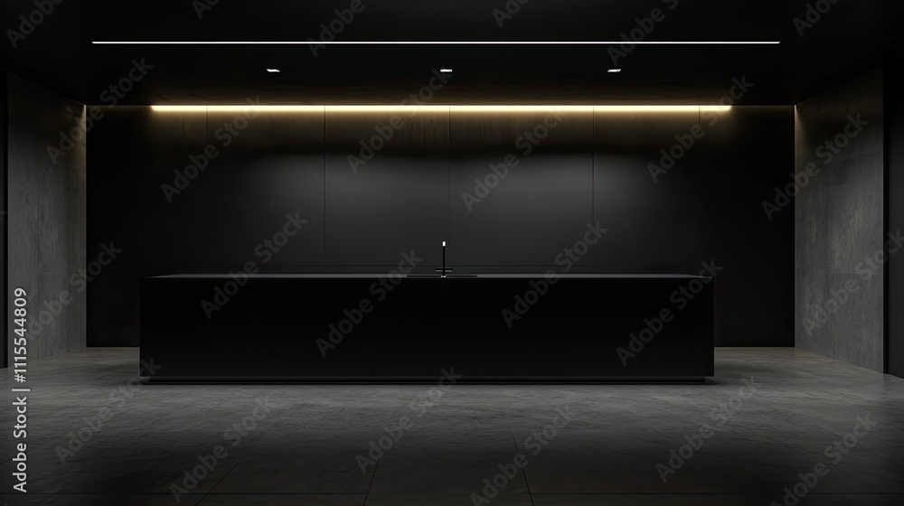 Black Interior Design with Counter and Empty Wall Black Interior Design with Counter and Empty Wall