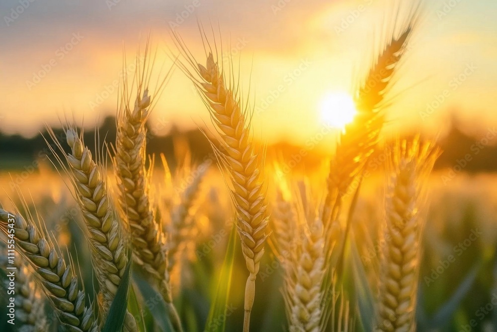 A golden wheat field at sunset, showcasing nature's beauty and harvest. A golden wheat field at sunset, showcasing nature's beauty and harvest.