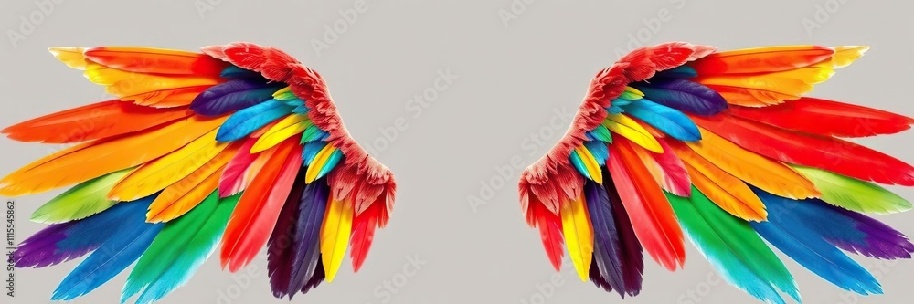 Obraz premium Colorful wings with rainbow hues spread wide, vibrant colors, rainbow patterns
