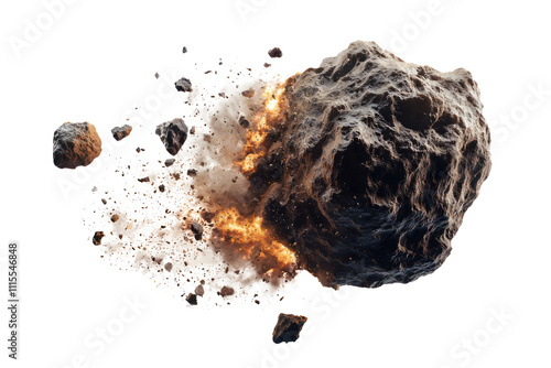 Large asteroid in the process of exploding, small parts flying off photo