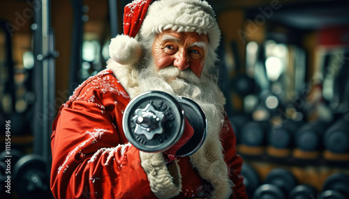 Santa claus workout fitness fun with copy space