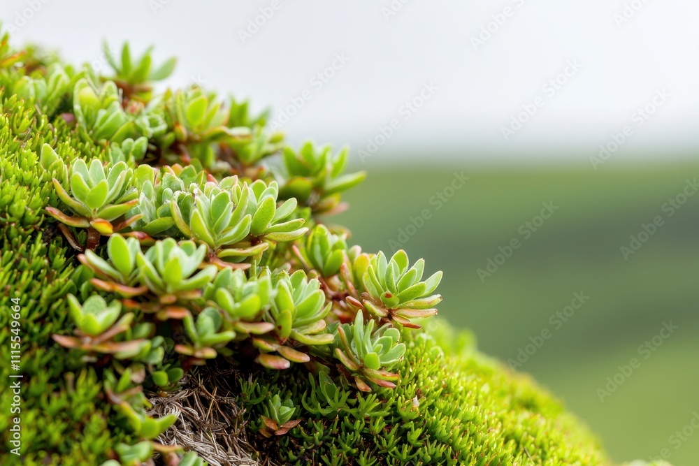 Fototapeta premium Green Succulent Plants Growing on Rocky Terrain in Natural Landscape