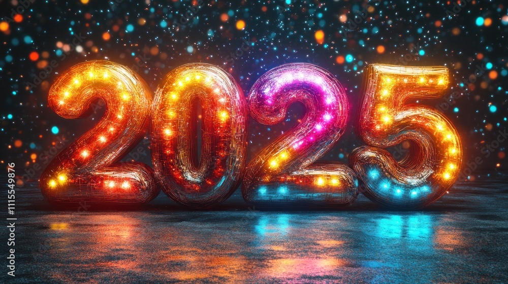 Illuminated 2025 New Year's Eve celebration. Illuminated 2025 New Year's Eve celebration.