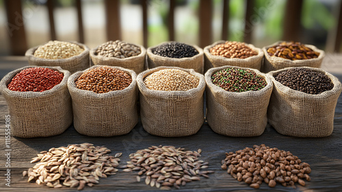 kinds of spices on wooden background