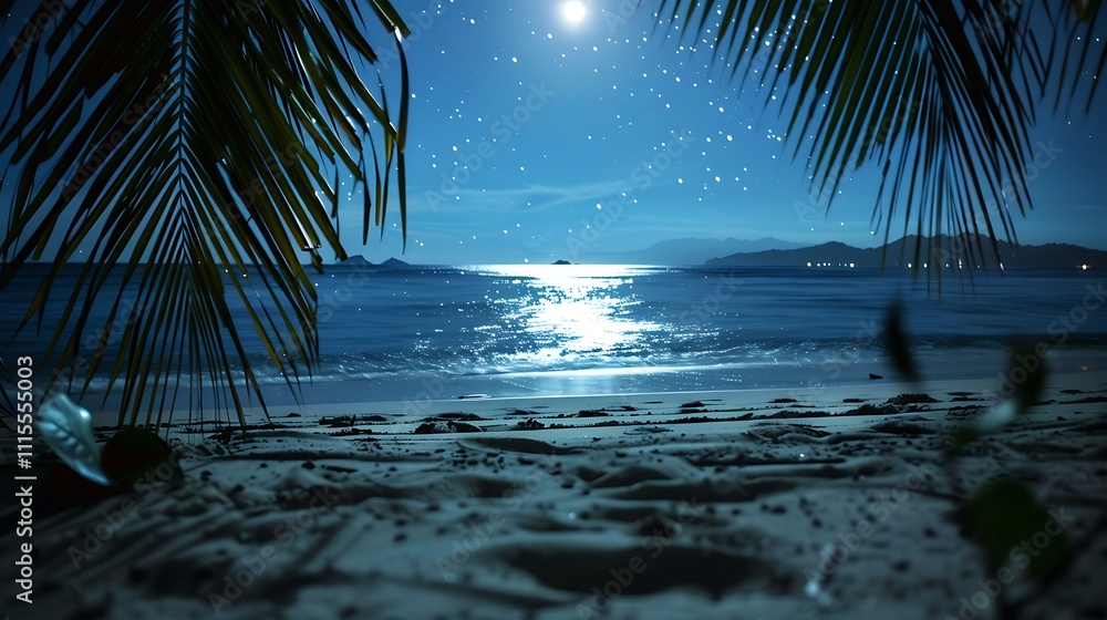 Fototapeta premium Serene Coastal Views: Day, Night, and Sunset Reflections with Ocean Waves and Seashells
