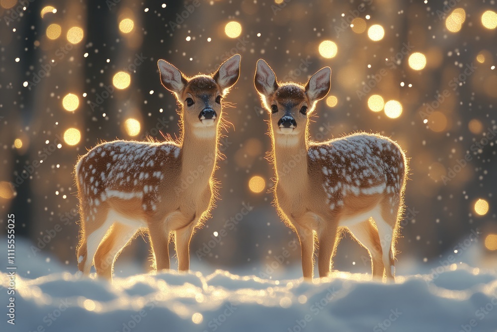 Obraz premium Twin Fawns in Snow