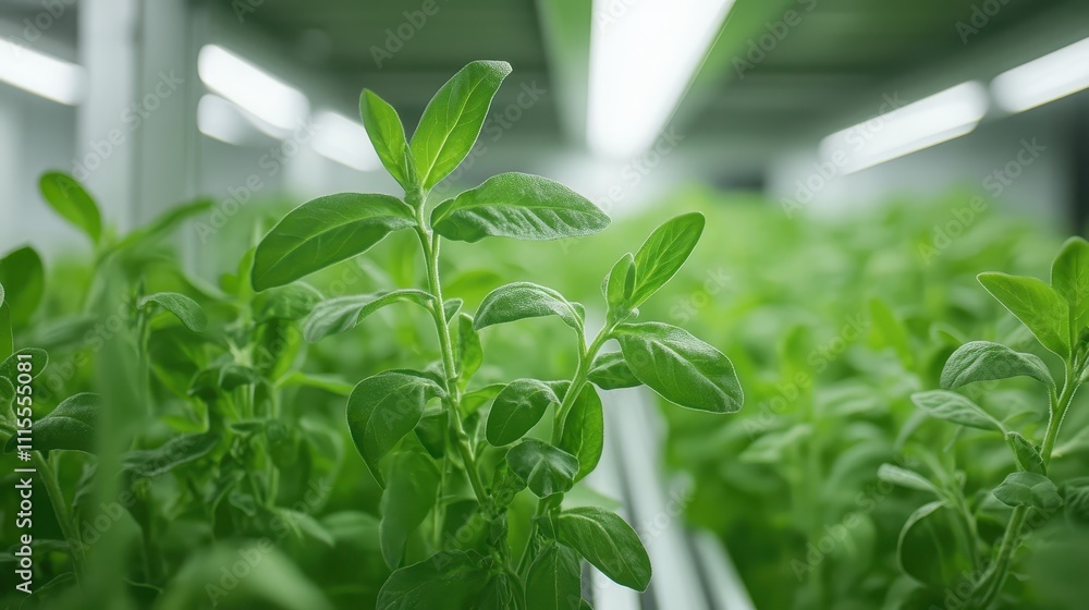Obraz premium natural transpiration stomata growth promoting agricultural productivity selective focus healthy crops futuristic Multilayer precision farming setup