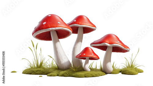 Red mushroom collection, vibrant illustration style, perfect for transparent backgrounds.   photo