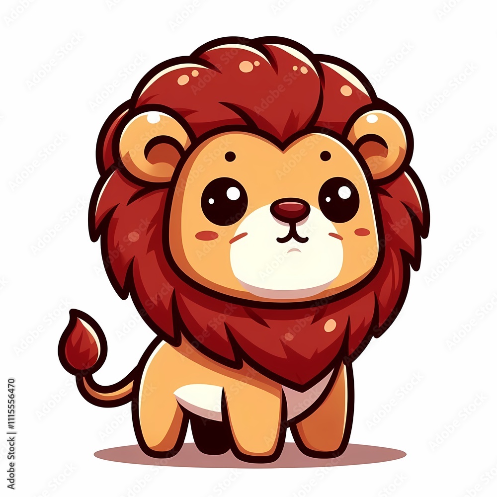 Chibi Lion Illustration in Flat Style on White Background - Cute and Playful Character Art Chibi Lion Illustration in Flat Style on White Background - Cute and Playful Character Art