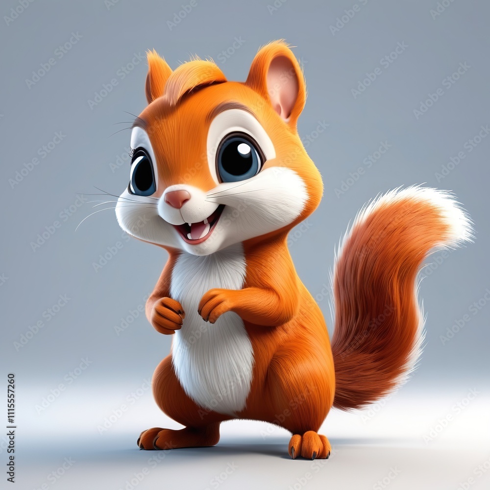 Obraz premium 3D cute little squirrel, cheerful pose, perfect for kids, isolated on a white background. 