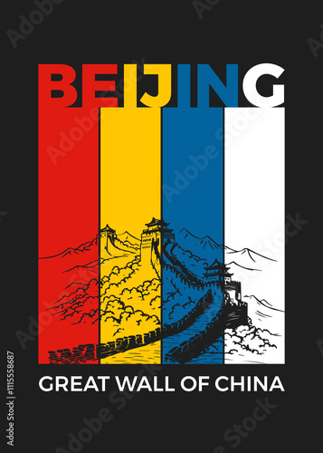 The Great Wall of China in Vibrant Flag Colors