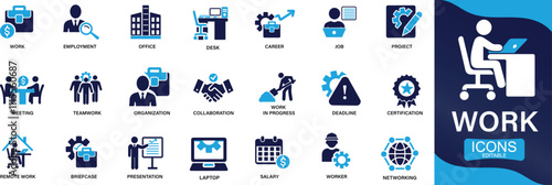 Work icon set job, career, employment, meeting, organization, teamwork You can easily change the color