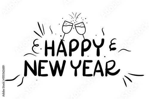 Photography Vector hand written Happy New Year calligraphy on transparent background