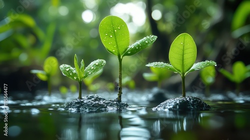 natural transpiration photosynthesis balance reflecting harmony in natural systems selective focus ecological themes ethereal Multilayer mountain valley scene photo