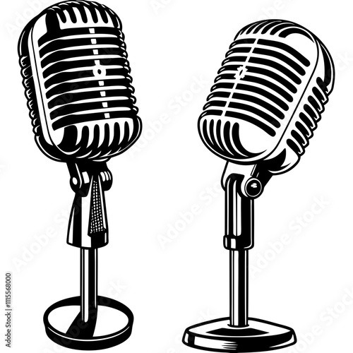 Set of vintage microphone, Collection of retro voice mike