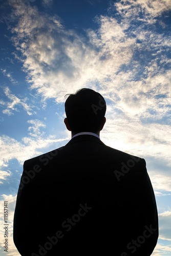 Silhouette of a Man Looking Up at the Cloudy Sky